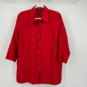 Womens Vintage Silk Minimalist Button Top Size 1X Bold Red Luxe Elevated Classic